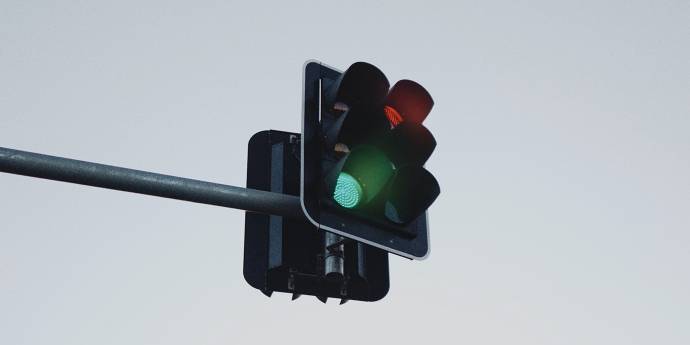 Traffic light with green go light illuminated