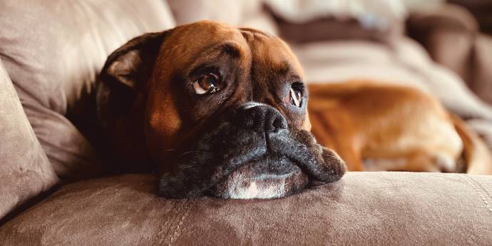 Dog sitting on a couch