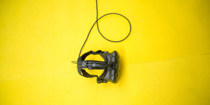 VR headset on a yellow table