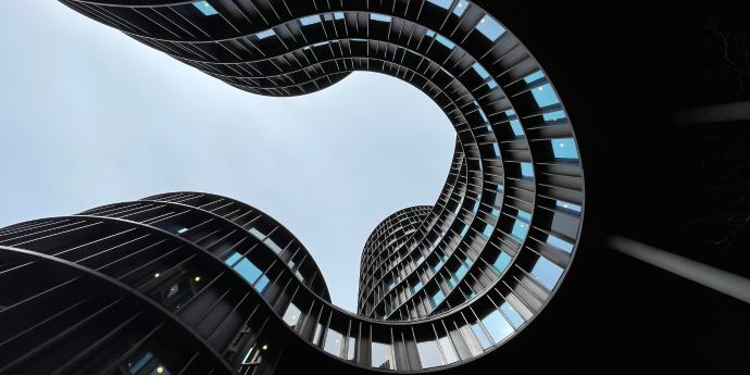 low angle shot of a building looking up to the sky